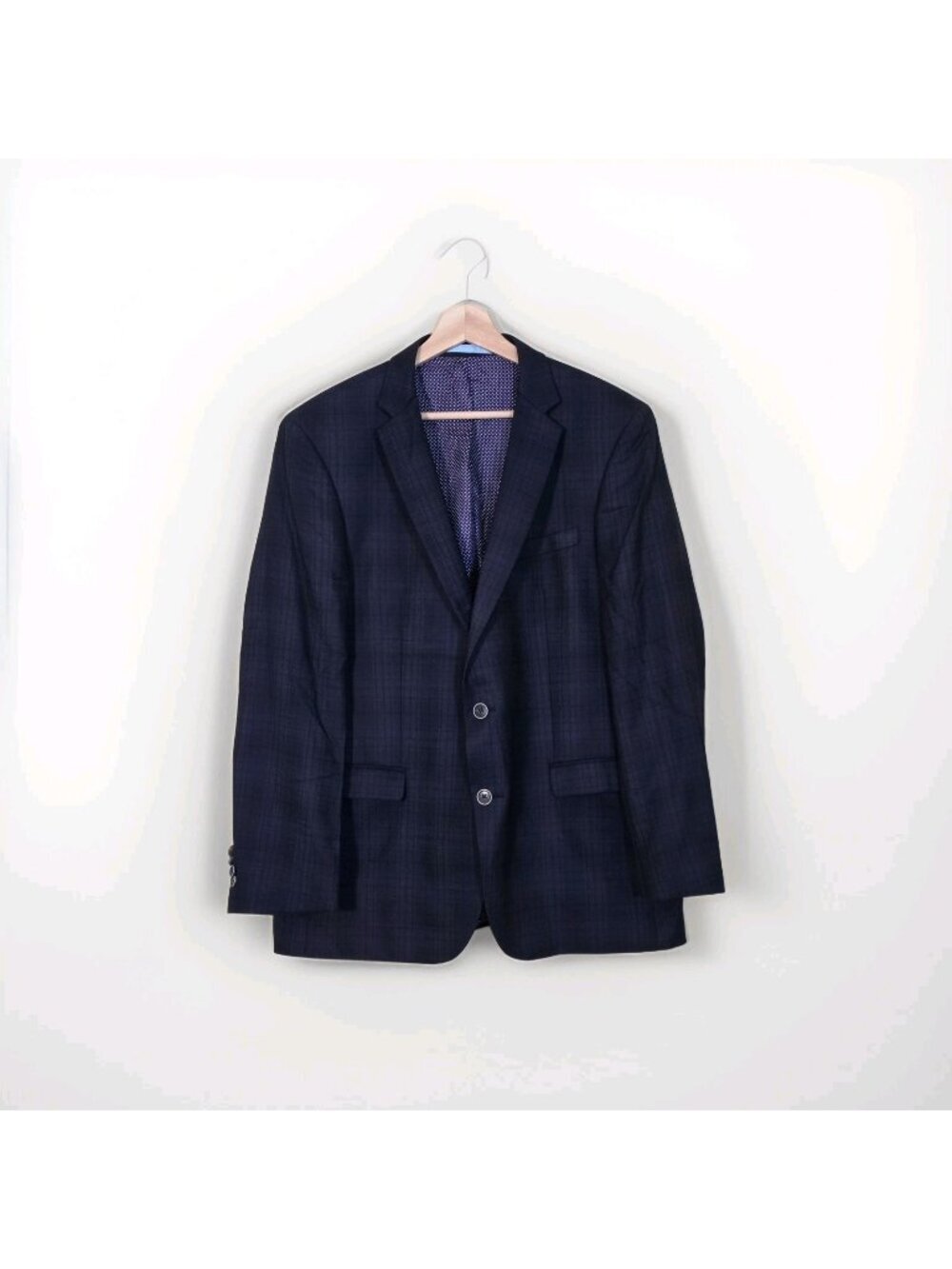 SAND Copenhagen Wool Blazer 52IT 42R Navy Plaid Soul Zignone Italian Fabric Edgy